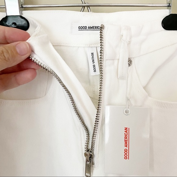 Good American Exposed Zip High Waist Slim Straight Ankle Jeans White 25 NWT - Picture 6 of 13